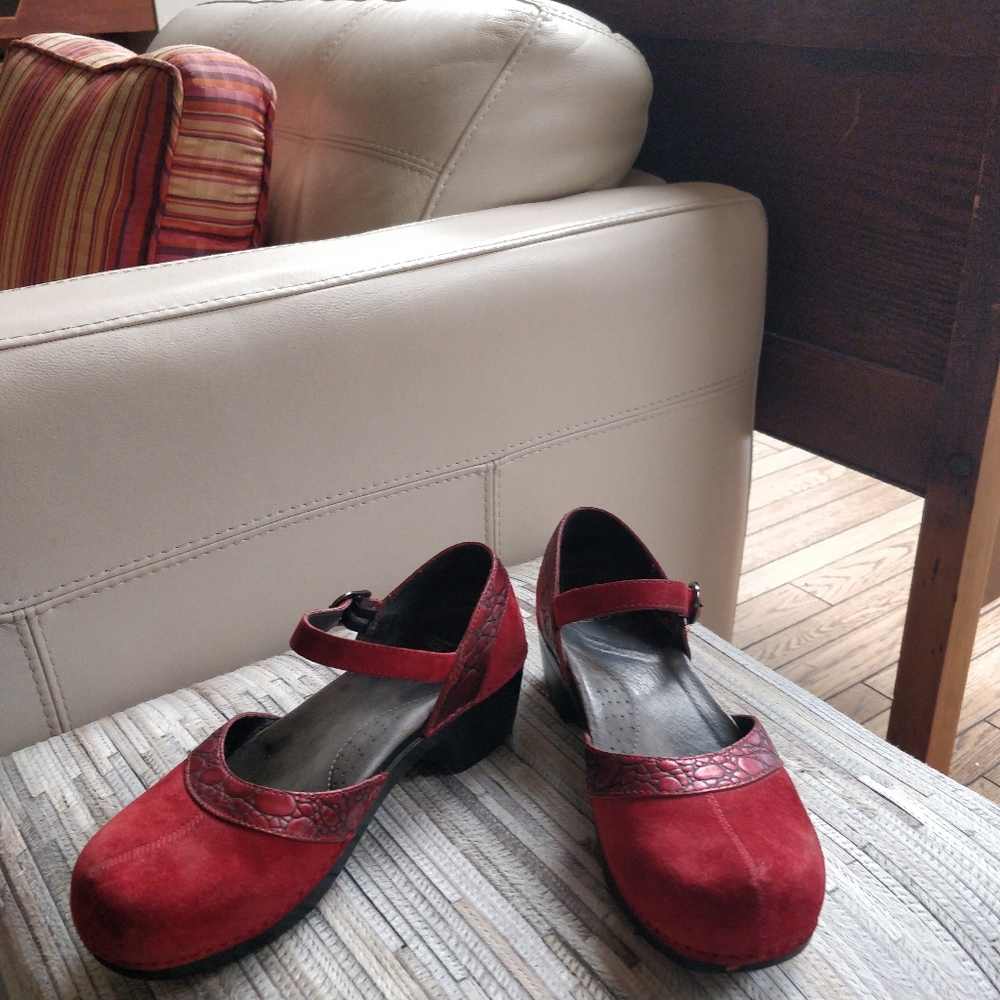 Red Suede Dansko Mary Jane Style Clogs